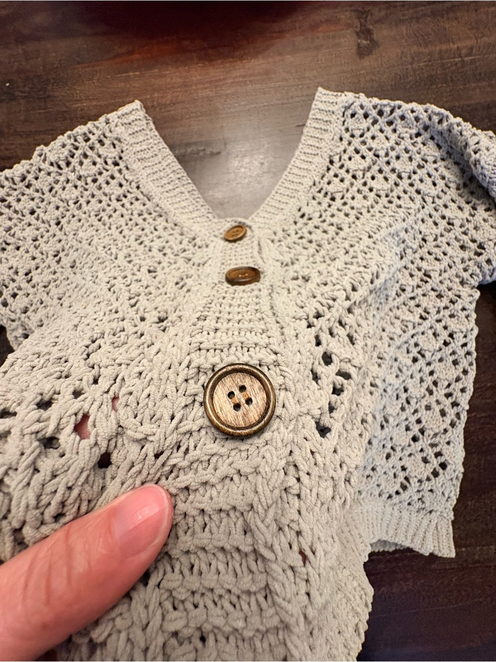 Nicole Miller Artelier Crochet Knit Button Front Grey Cardigan Boho Chic large - Picture 4 of 6